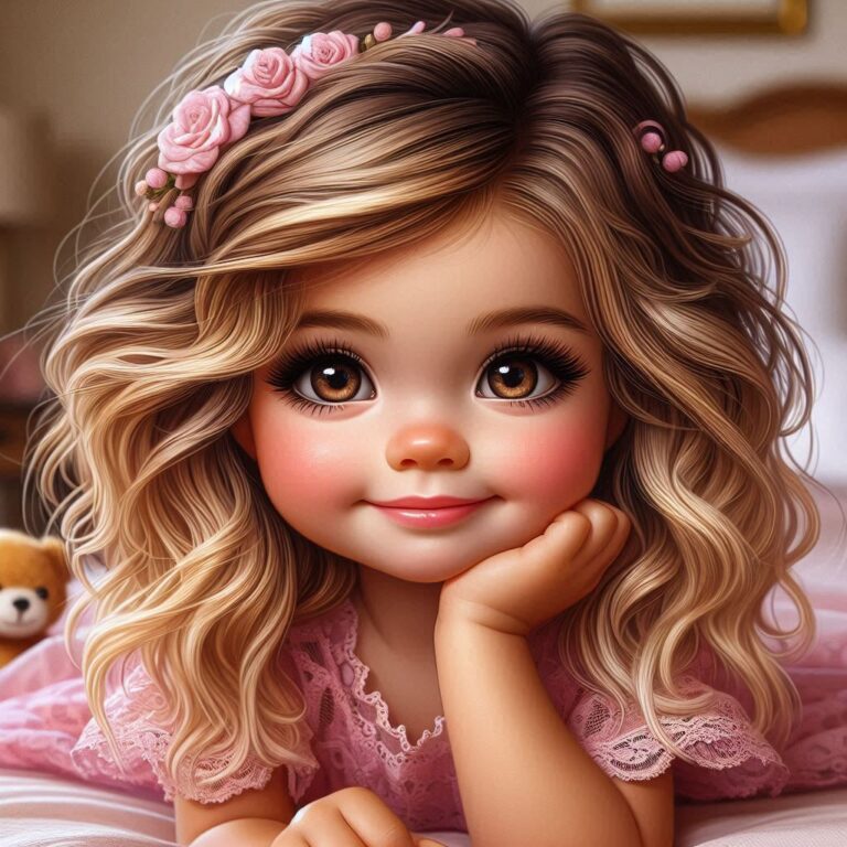 Chibi Toddler With Pink Flowers Airbrush Oil Portrait