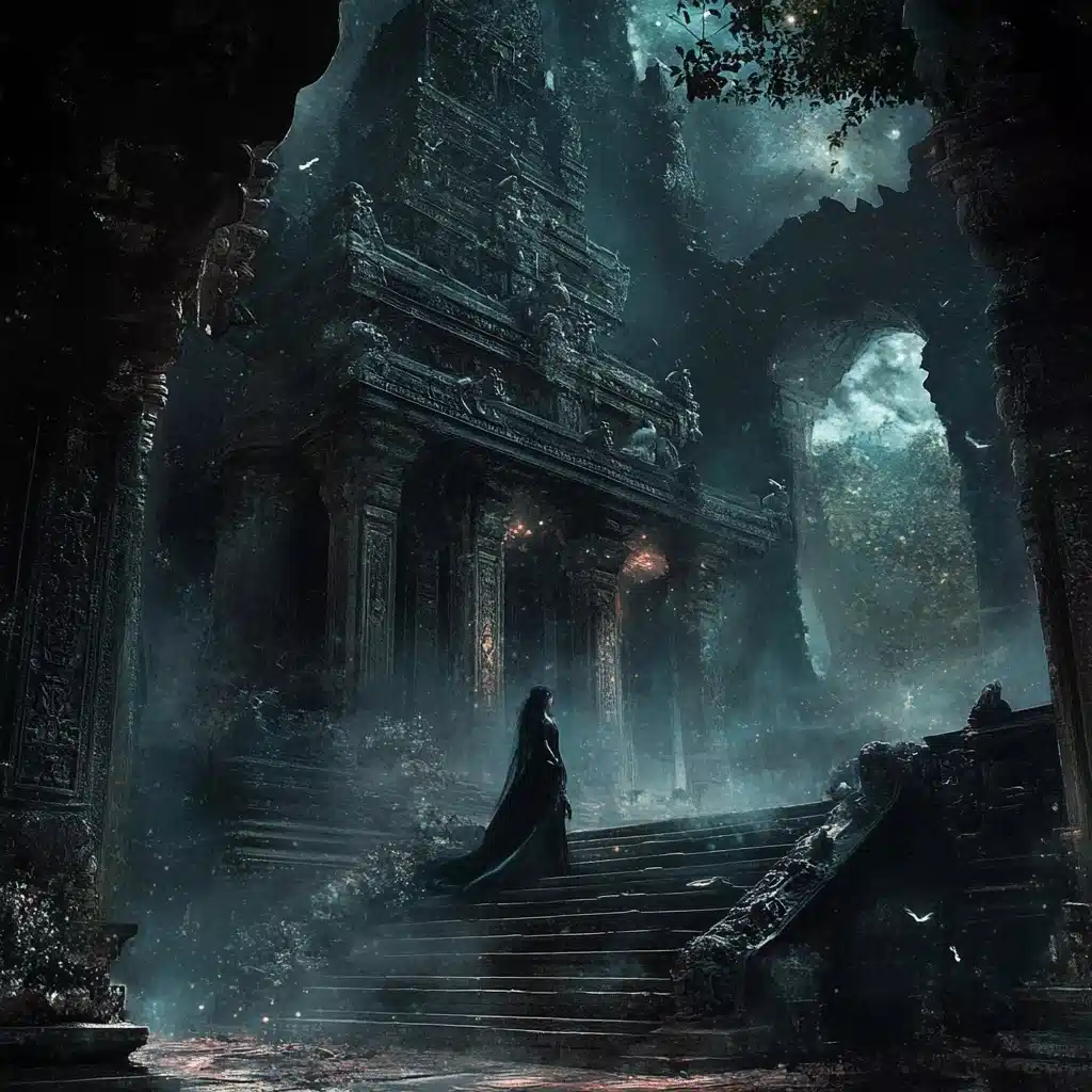Mysterious Woman in Fantasy Temple