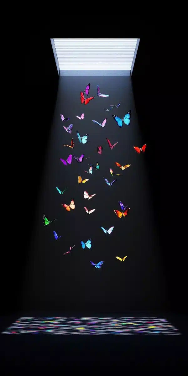 Colorful Butterflies Under Skylight