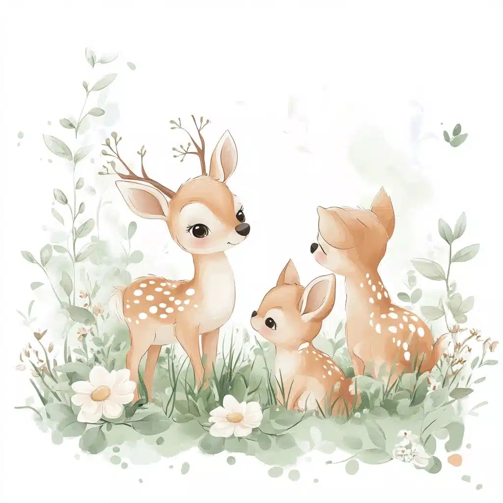 Cartoon Deer and Puppies