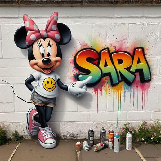 Hello Kitty With Ella Graffiti on White Stone Wall