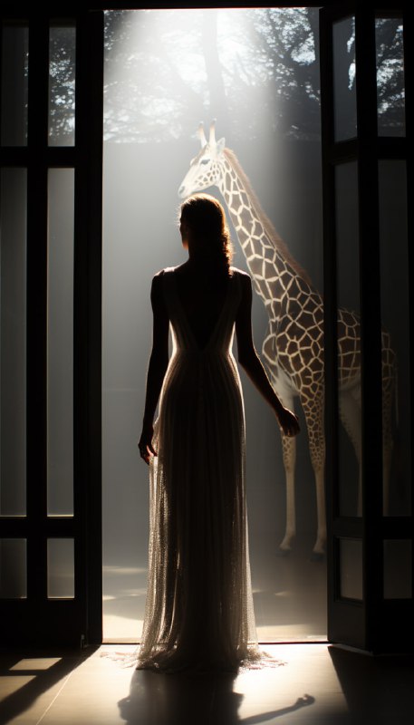 Backlit Giraffe Silhouette Black and White Photo