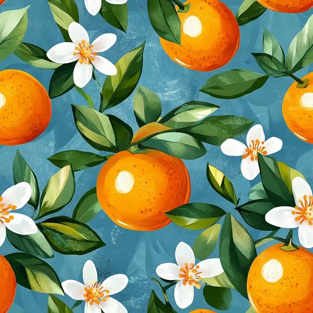 Watercolor Mandarins and Blossoms