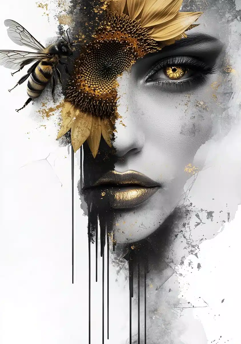 Polygonal Woman with Sunflower