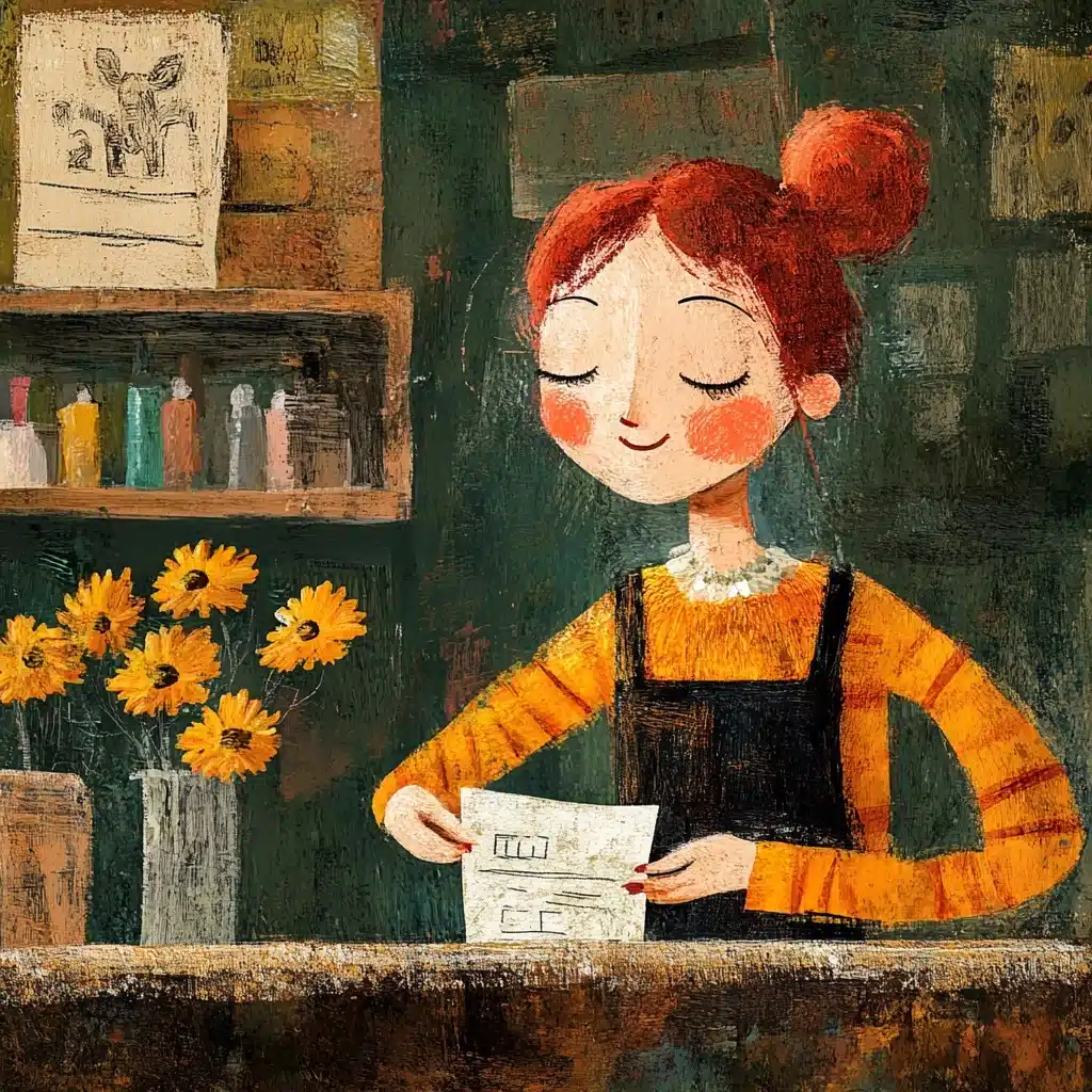 Carle-Style Woman Cashing Check