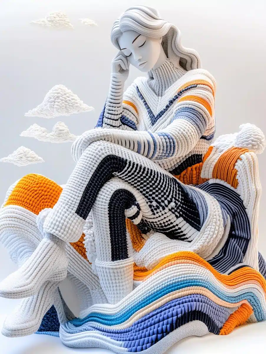 Textual Woman by Sea Sculpture