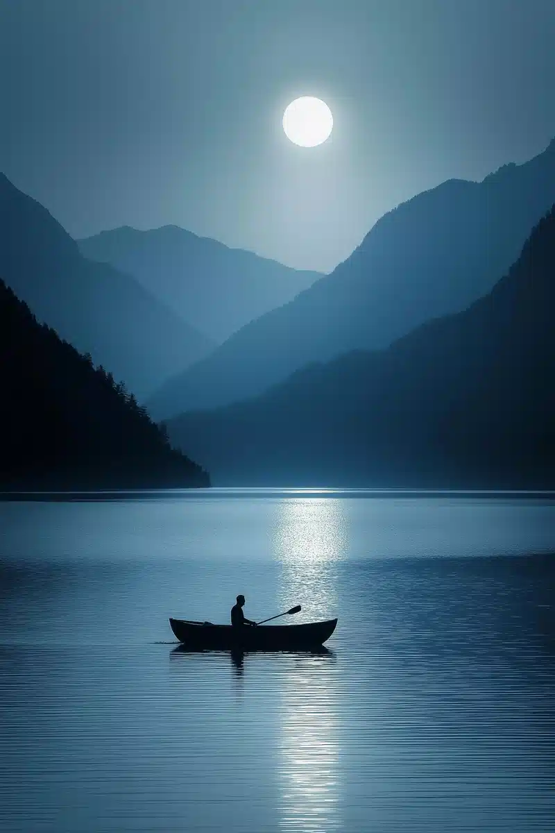 Minimalist Boat Under Moonlight
