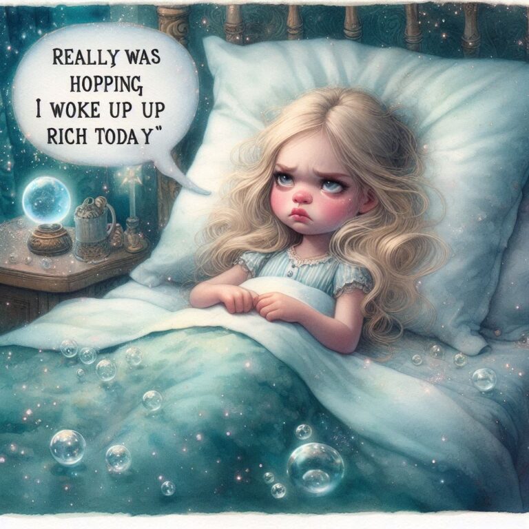 Girl Waking Up Wishing She Were Rich Watercolor Humor