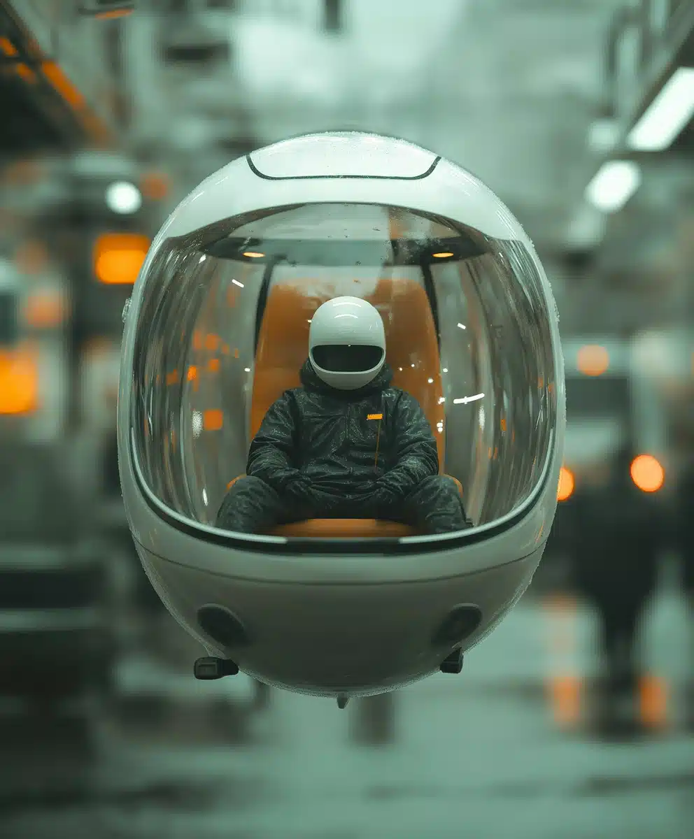 Surreal Capsule Over Cyberpunk Traffic