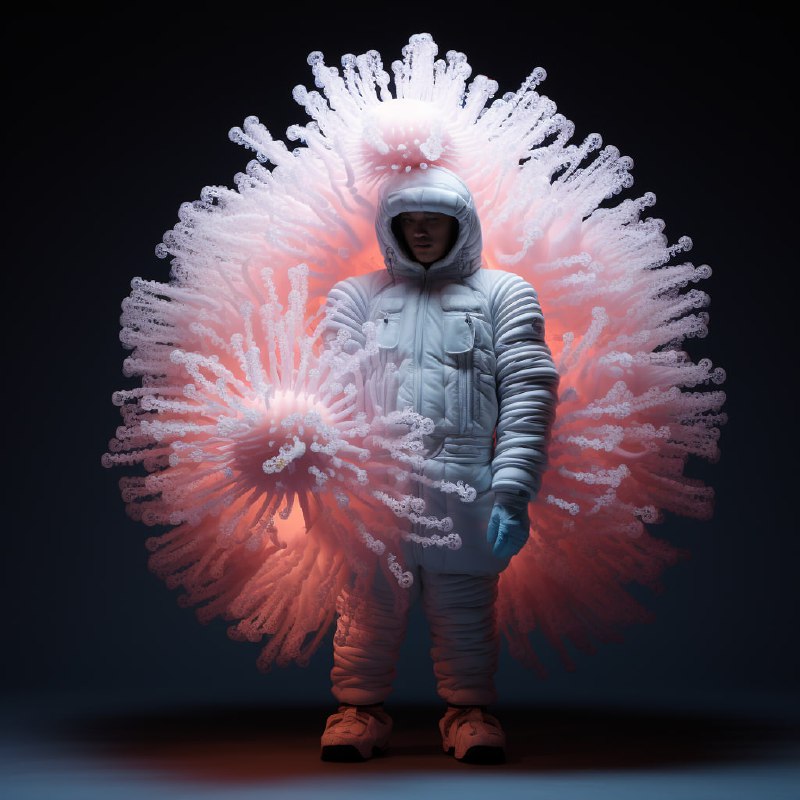 Glowing Pale Pink Ferrofluid Being Night Portrait