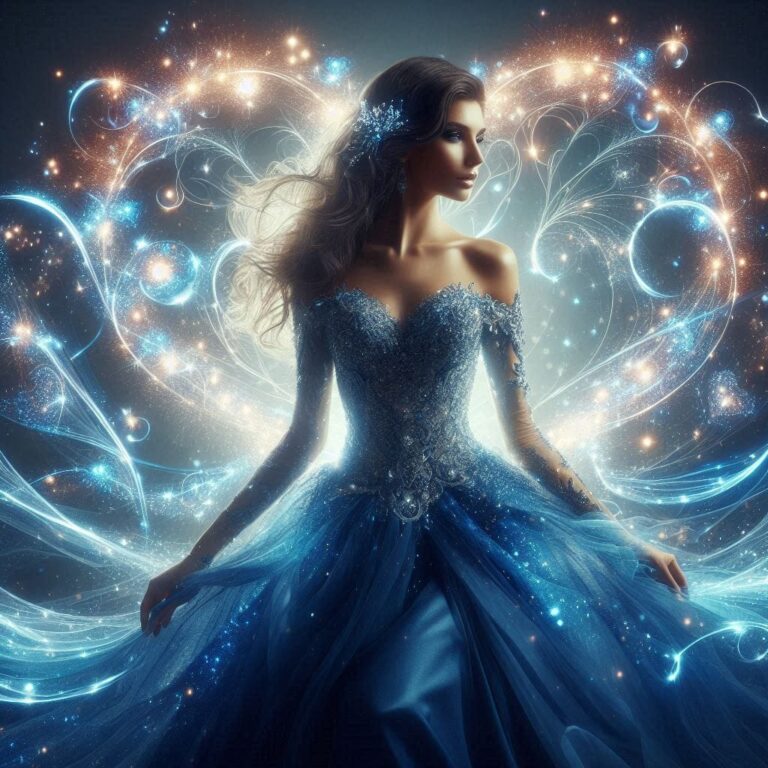 Elegant Blue Gown With Sparkling Heart-Shaped Aura