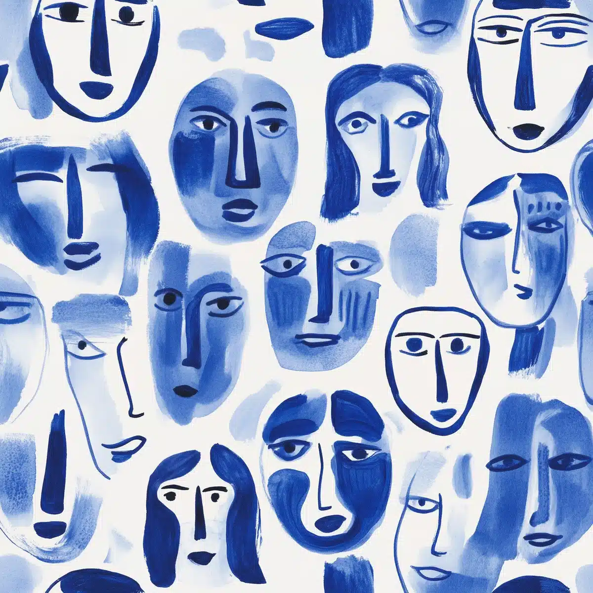 Bohemian Blue Crayon Faces