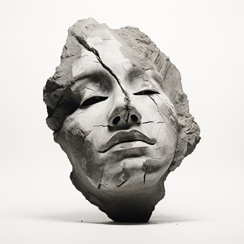 Geisha and Man Faces Emerging From Rock Monochrome