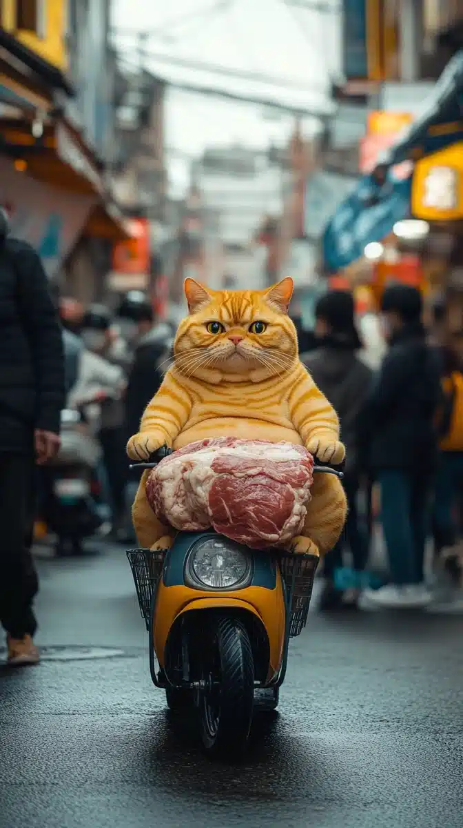 Chubby Cat on Motorbike
