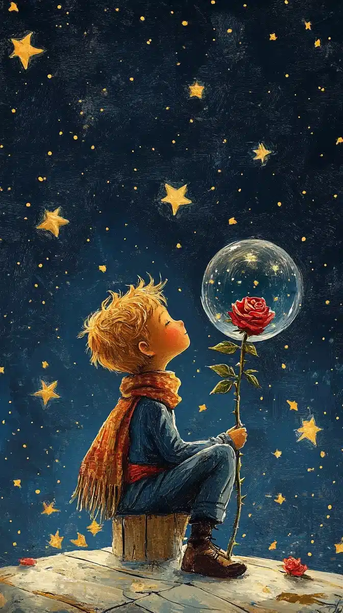 Little Prince with Rose Starry Night
