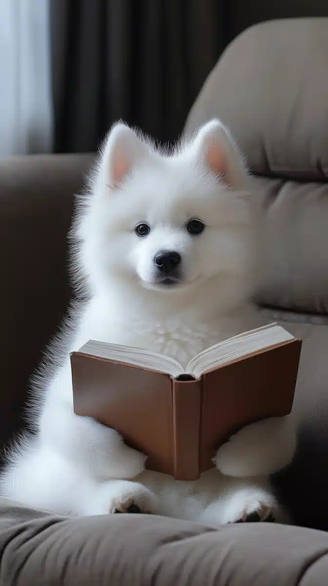 Hyper-Realistic Puppy Reading