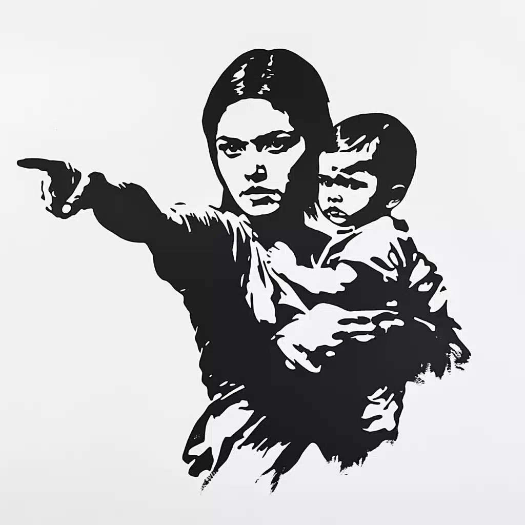 Realistic Stencil Mother and Child