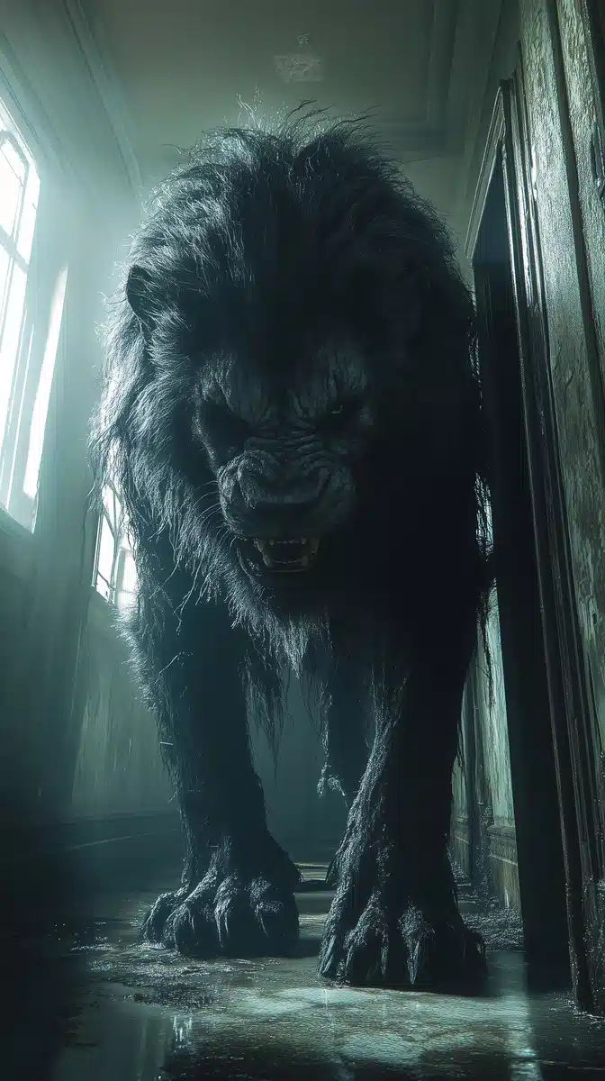 Distorted Lion Man in Shadows