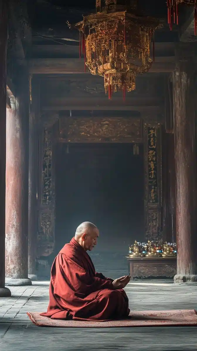 Monk Praying in Hall