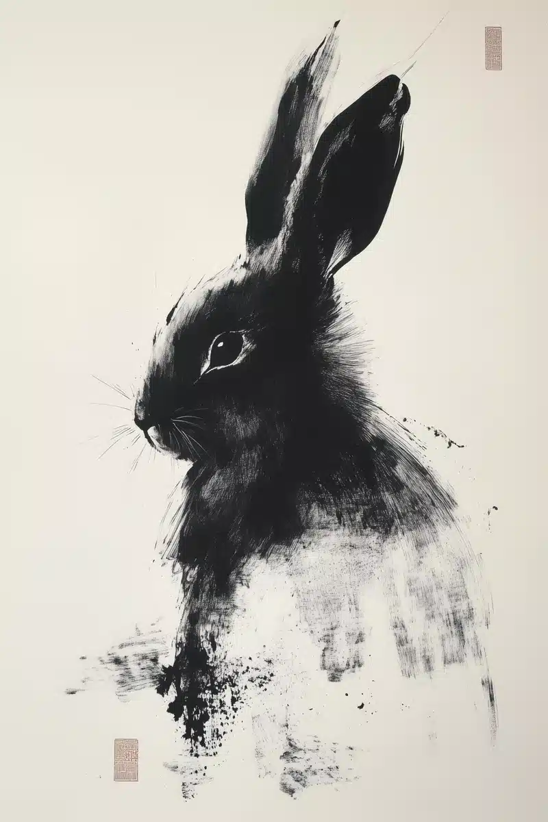 Abstract Sumi-e Rabbit Painting