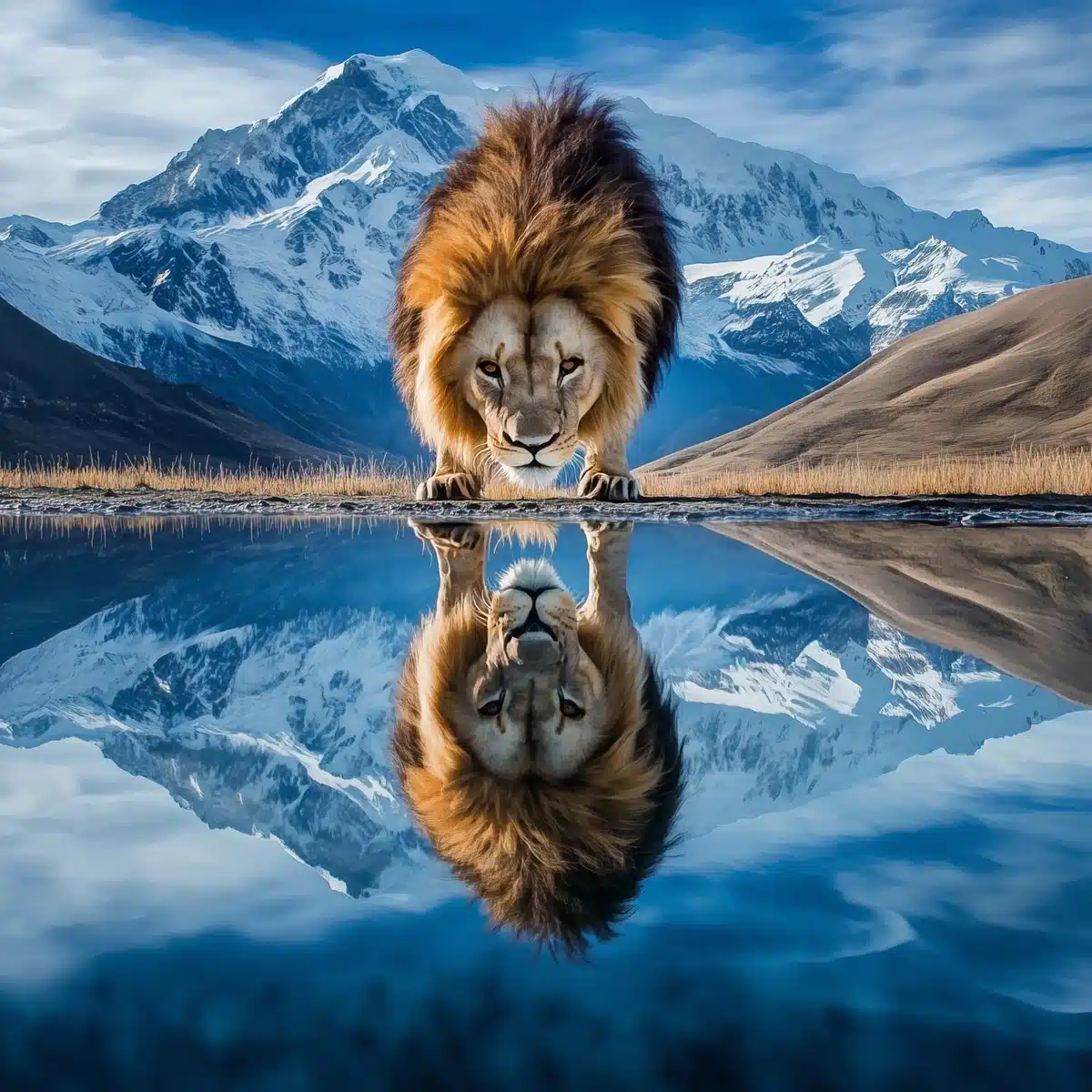 Lion Reflection in Lake