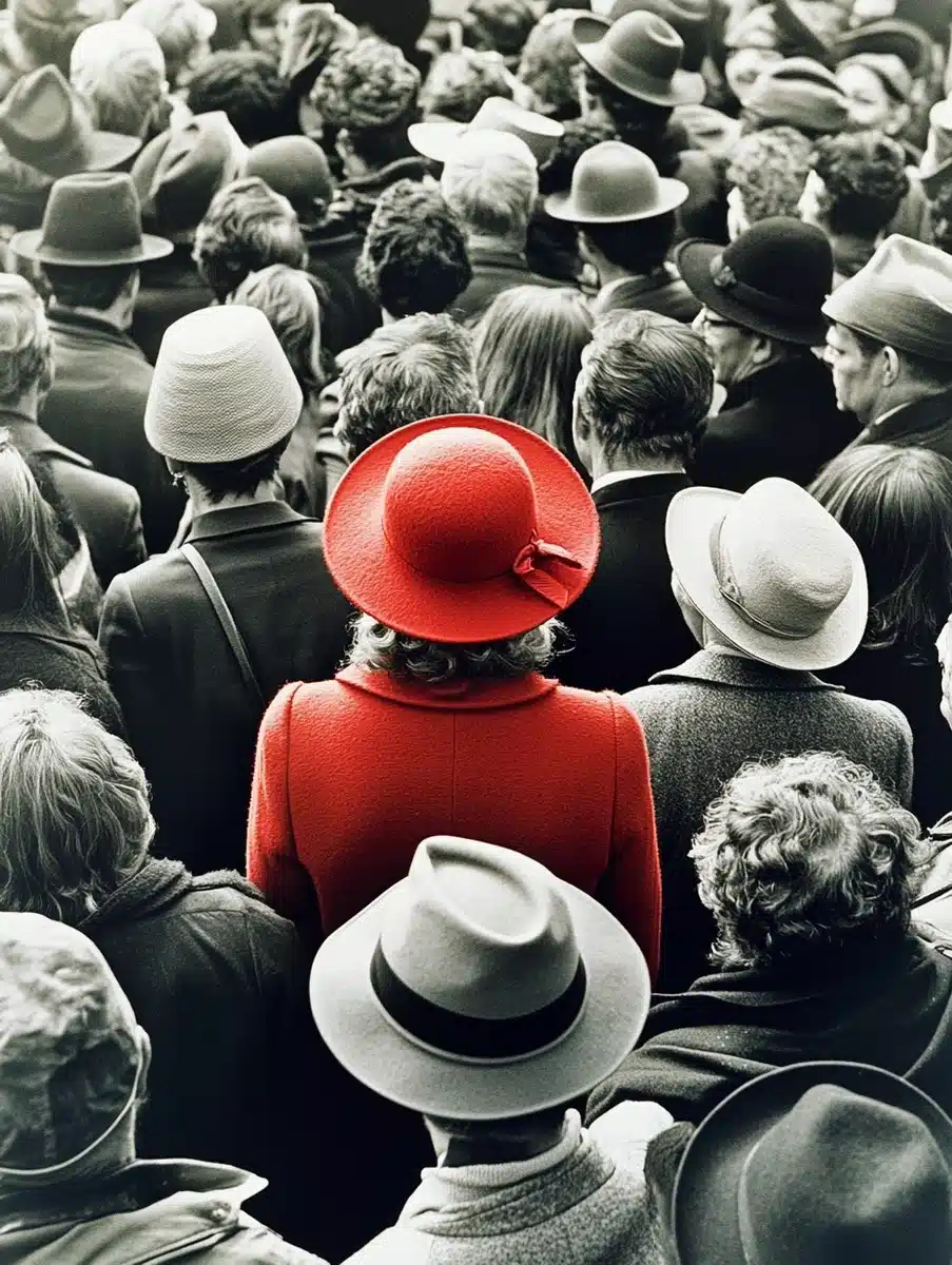 Red Hat Among Crowd