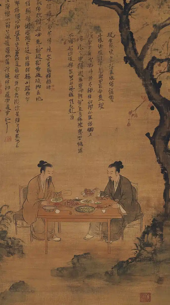 Gongbi Dining Scene Illustration