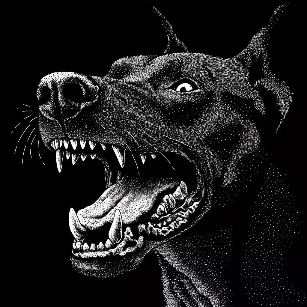 Pointillist Doberman in Shadows