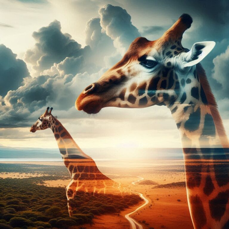Giant Giraffe Double Exposure on Serengeti Cinematic