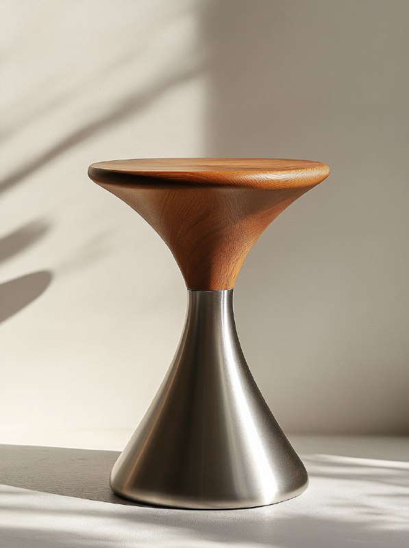 Stainless Steel and Wood Minimalist Stool