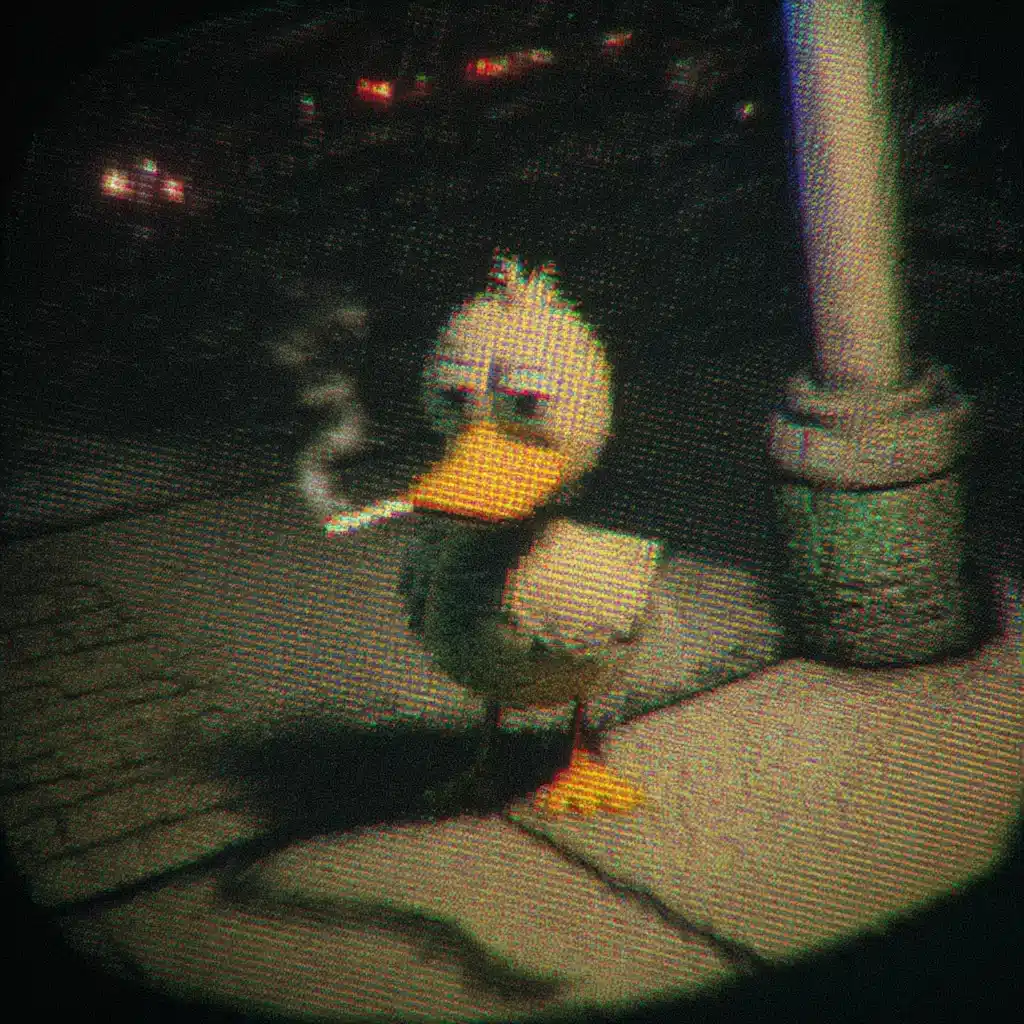 Pixelated Duck Under Streetlight