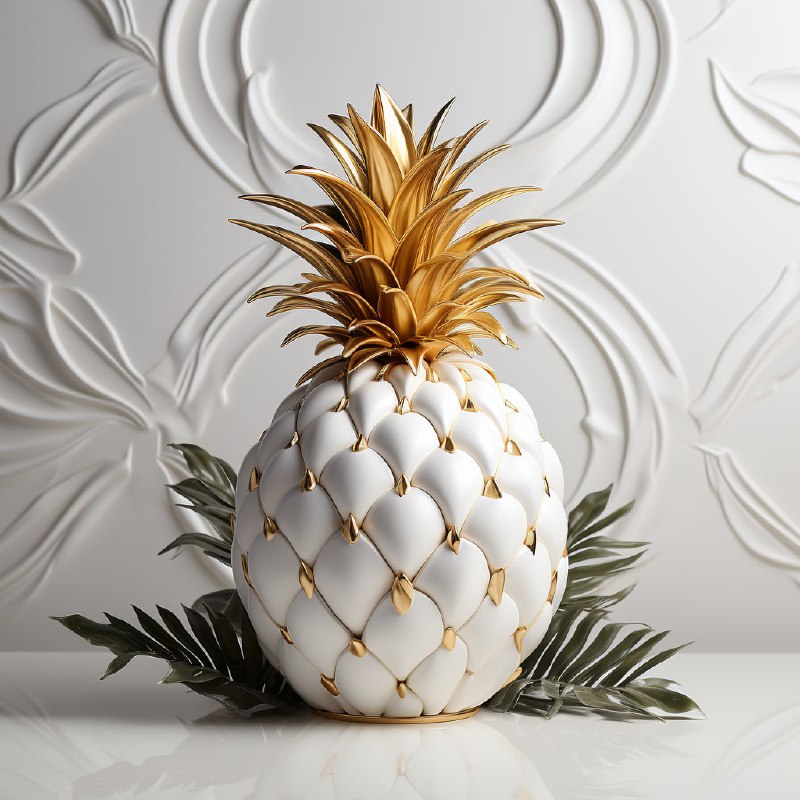 Exotic Pineapple Porcelain 3D Illustration on White
