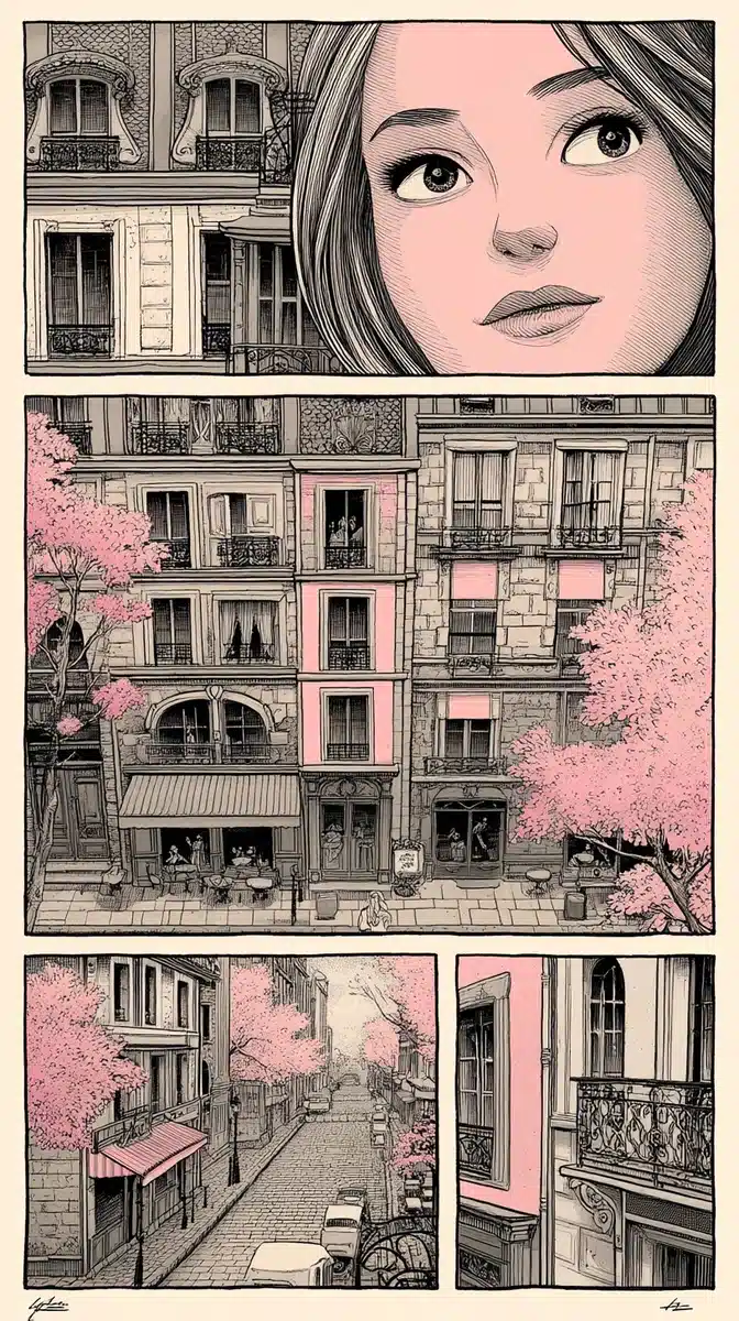 Tri-Panel Paris Cafe Illustration