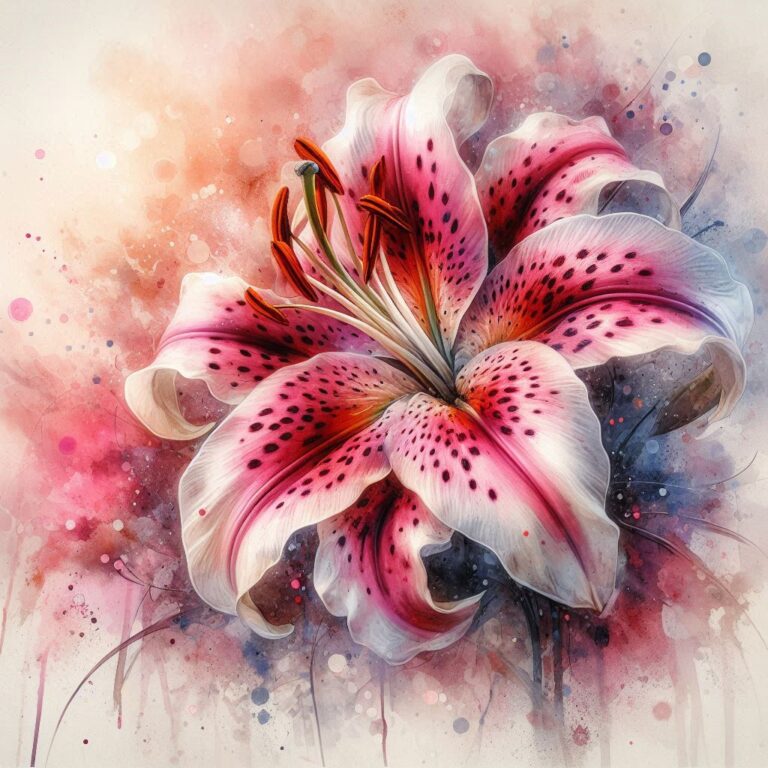 Stargazer Lily Watercolor With Soft Color Splashes