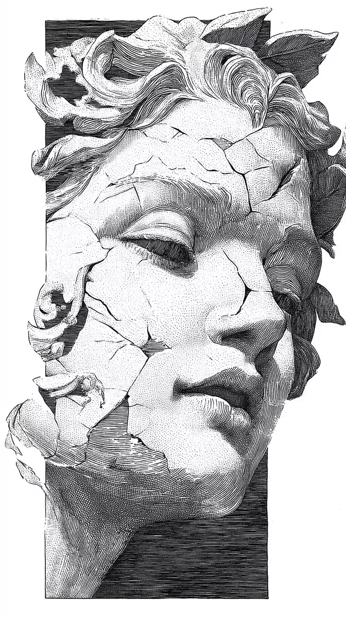 Lineart Portrait of Cracked Goddess