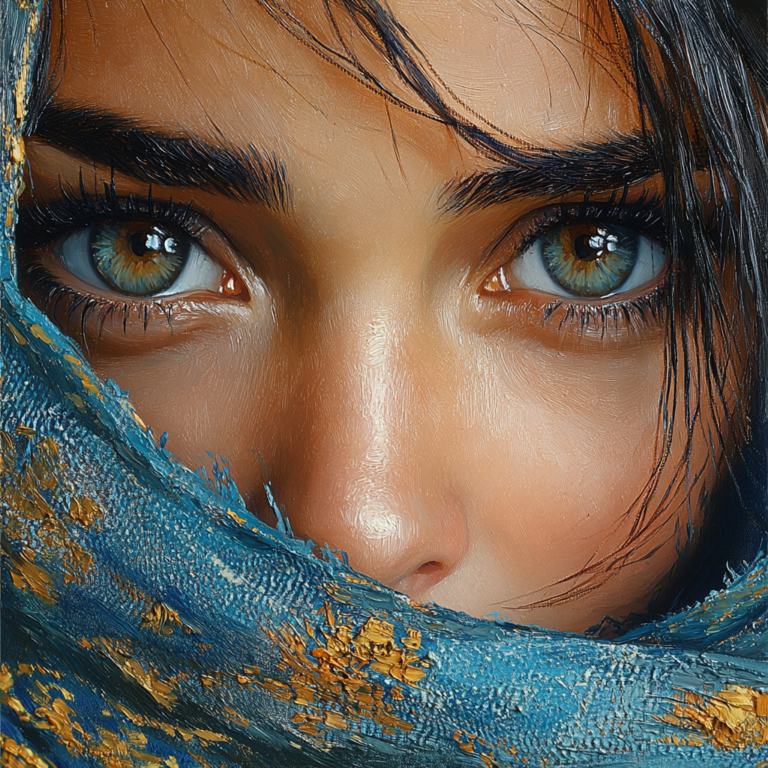 Expressive Kazakh Eyes in Van Gogh Style