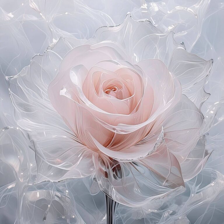 Pale Pink Glass Rose in White Smoke Minimalist Art