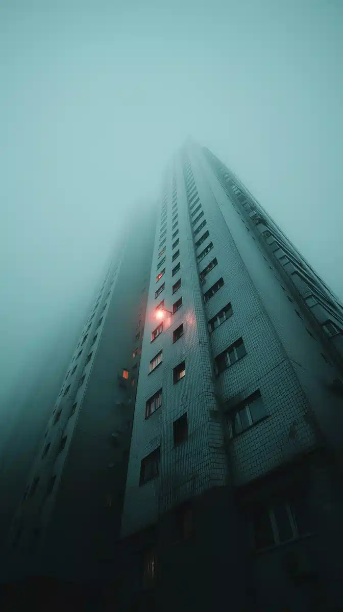 Retrofuturistic Skyscraper in Fog
