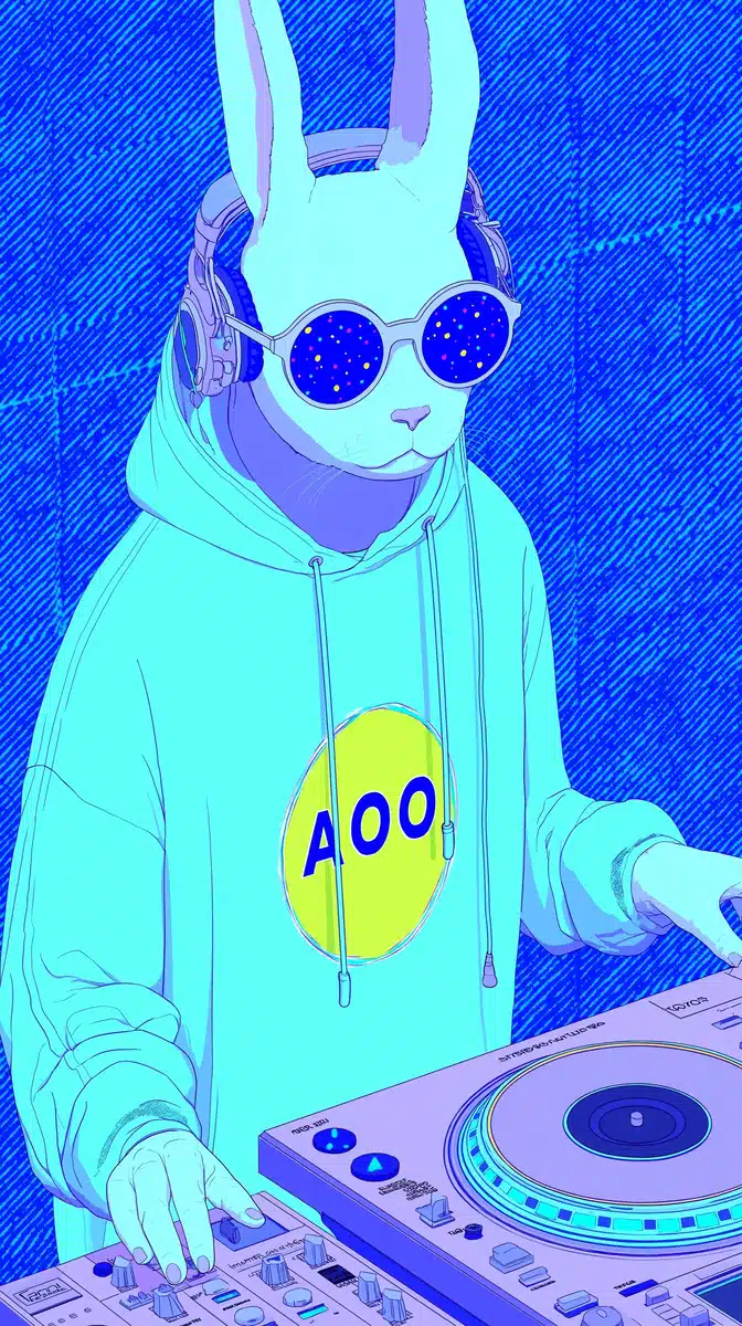 Whimsical Rabbit DJ Illustration