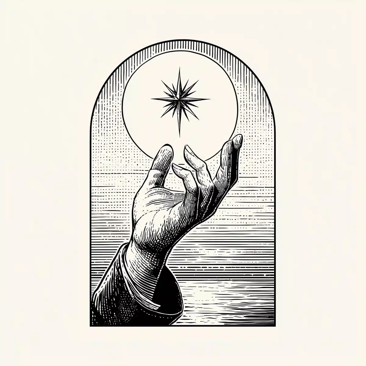 Vintage Lineart Hand Reaching Star