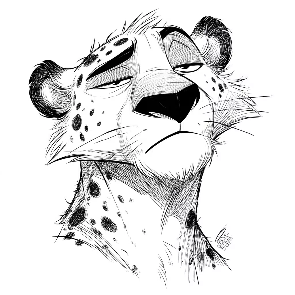 Cartoonish Lazy Leopard Sketch