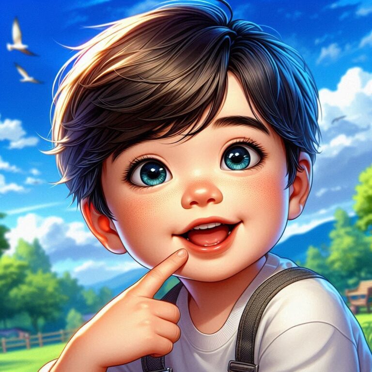 Happy Asian Toddler Boy in Park Detailed Illustration