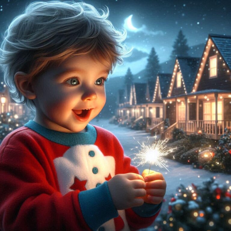 Joyful Toddler Watching Sparkler Patriotic Painting