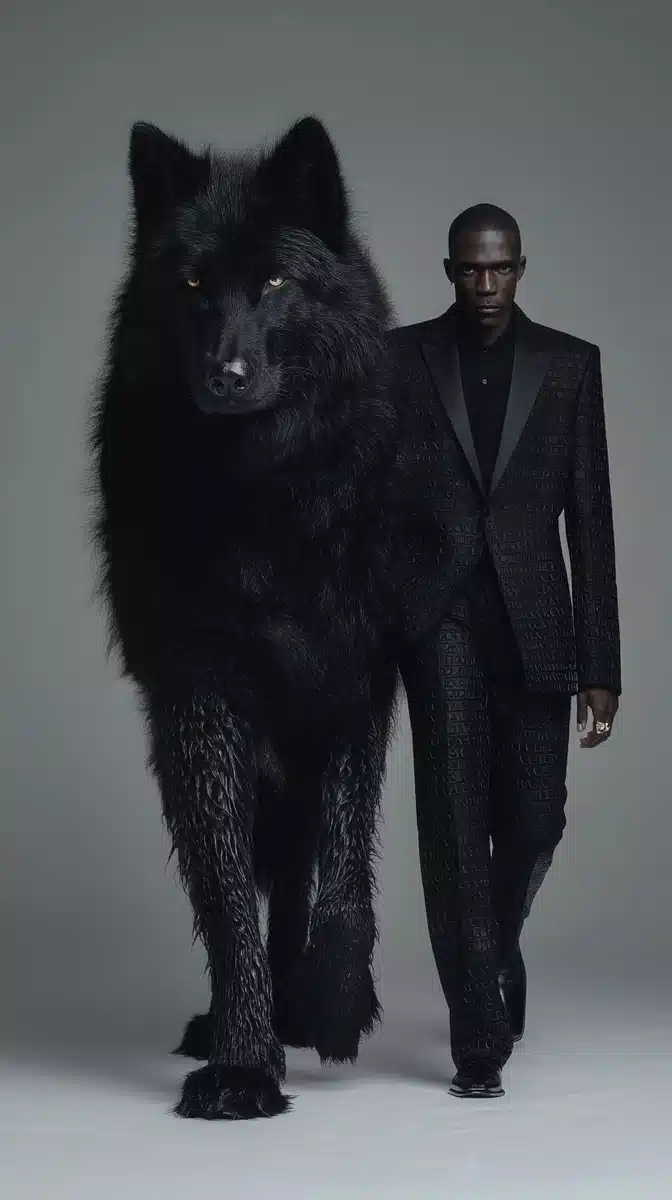 Hyper-Realistic Man and Wolf