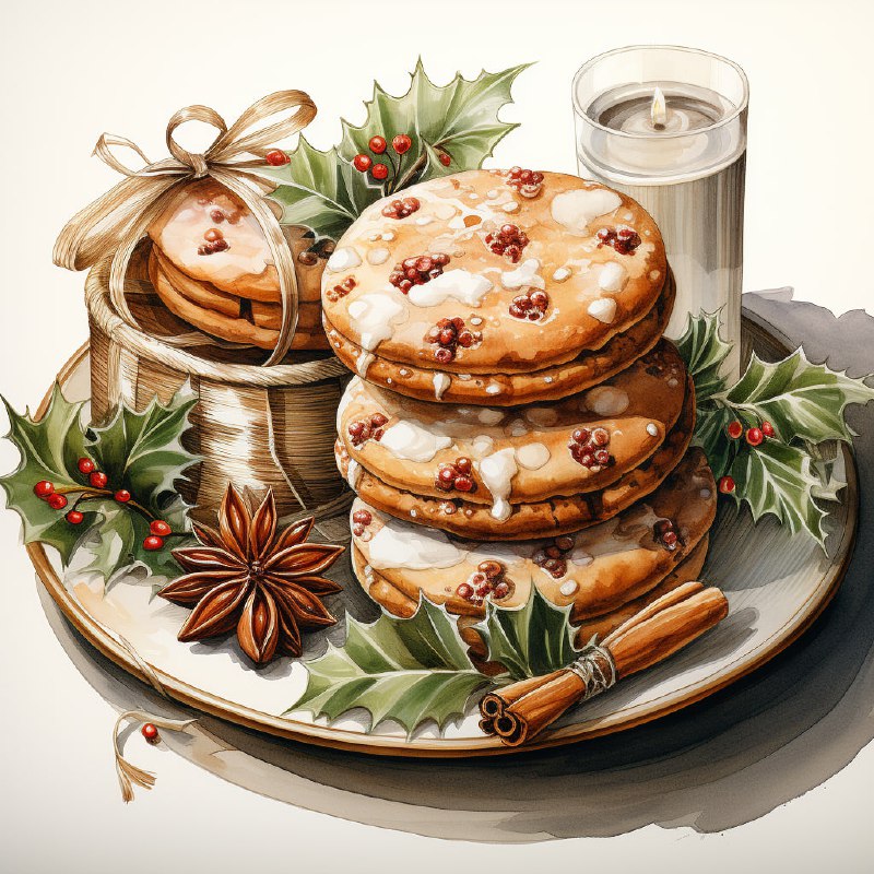 Christmas Cookies Watercolor Clipart on White