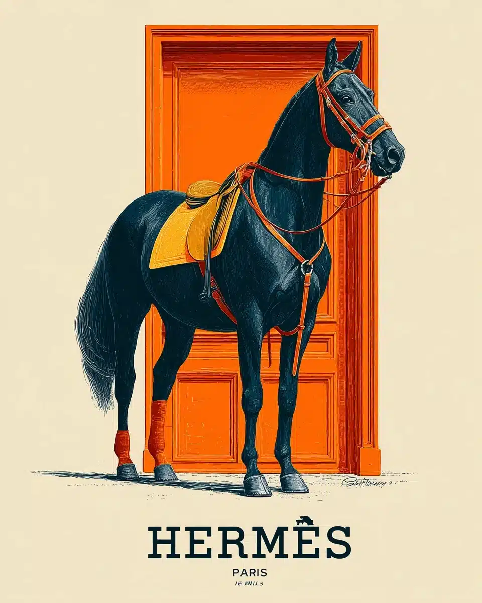 Navy Horse with Orange Accents