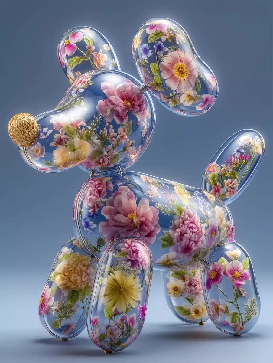 Floral Glass Balloon Dog