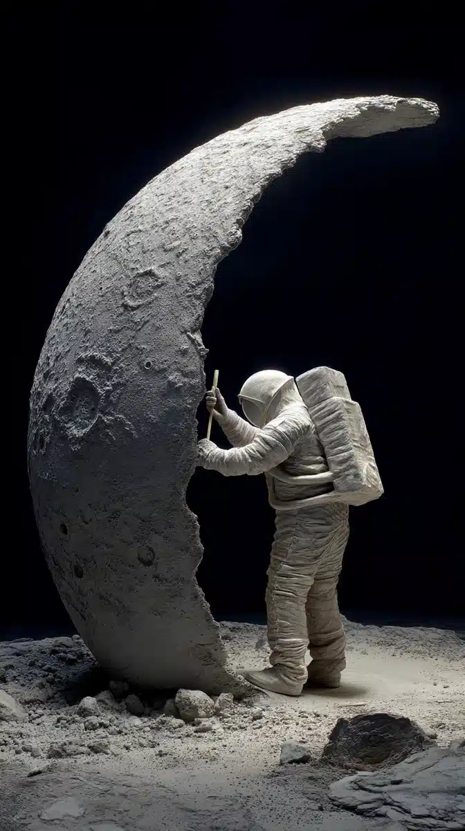 Astronaut Sculpting Melting Moon