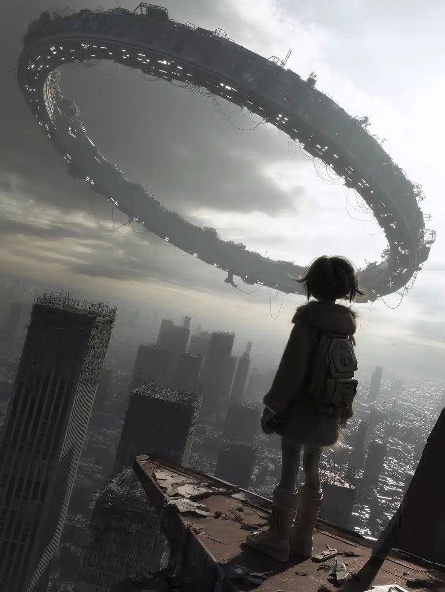 Apocalyptic Girl Under Space Station