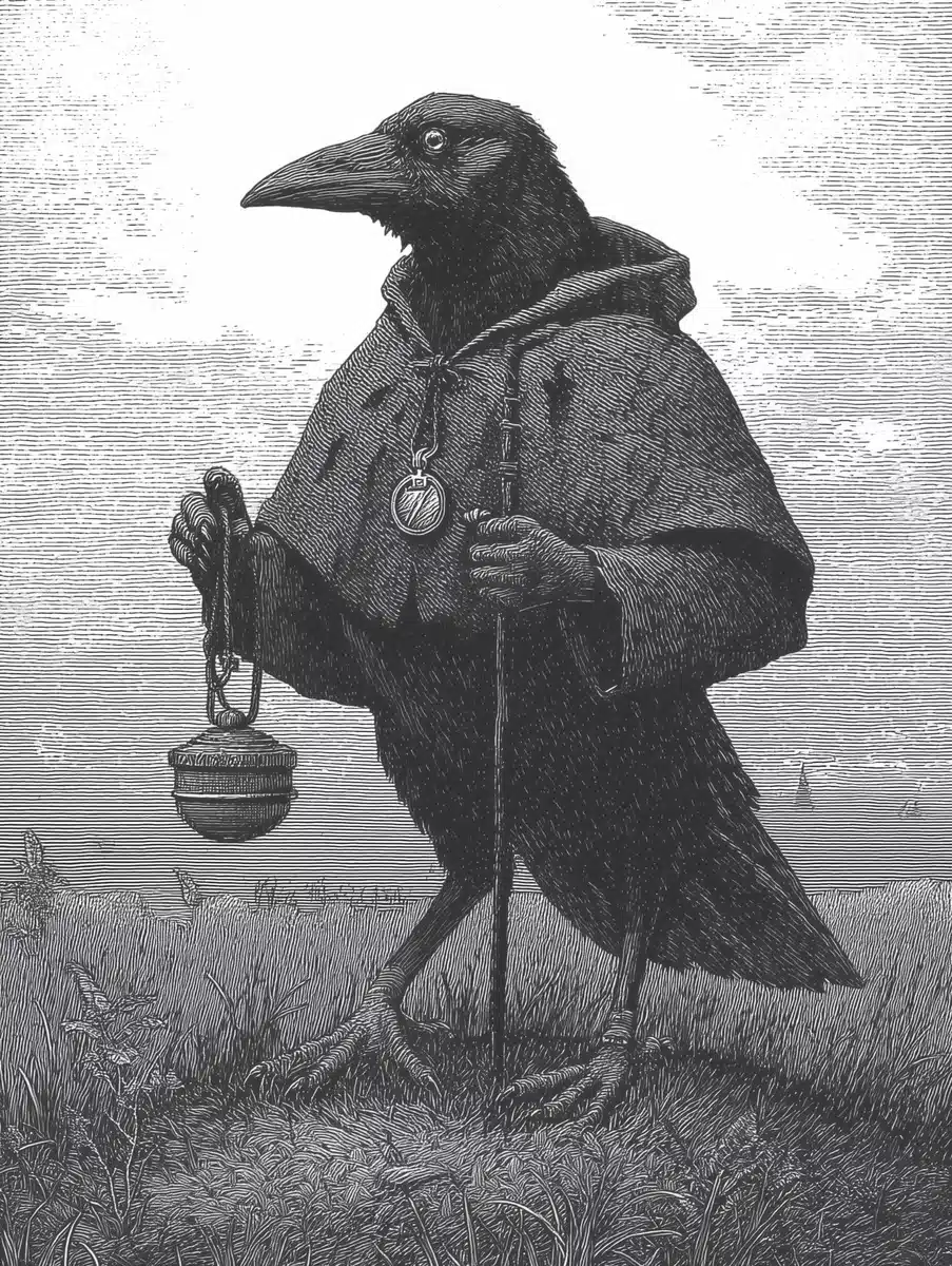 Engraved Crow in Cloak